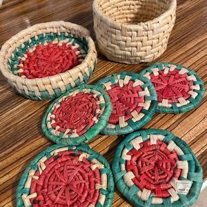 Wicker basket and coasters